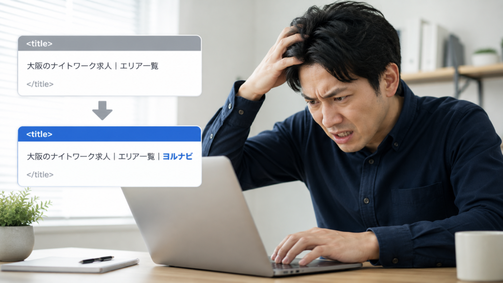 全ページのタイトルタグに「ヨルナビ」を追加